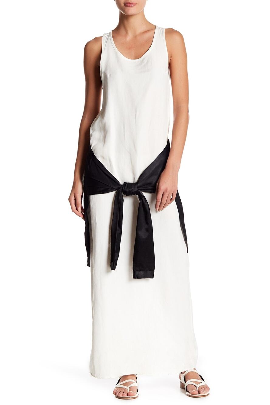 Drifter Women's Saishu Shirt Tie Silk & Linen Dress Ivory / Black size M
